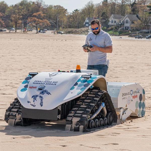 Eric Hecox demonstrates the BeBot robot